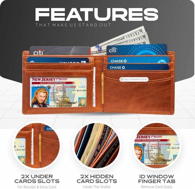 Claasico Menâ€™s Bifold Wallet for Men â€“ Genuine Leather RFID Wallet, Slim Billfold Cardholder w/ID Window â€“ Gift Box Included - Image 4